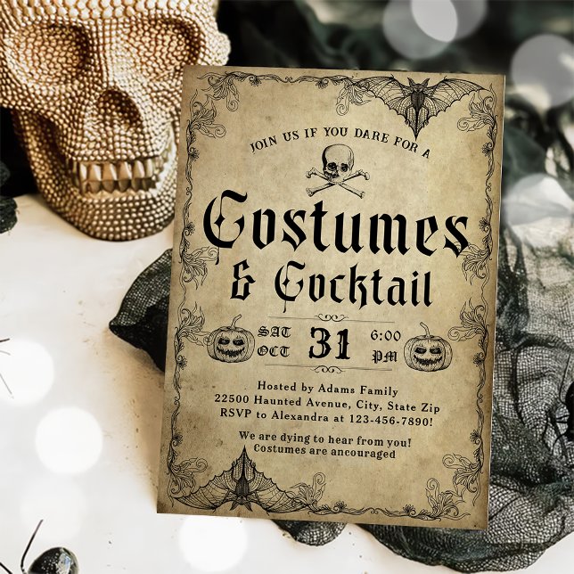 Adult Halloween Party Vintage Gothic Skull Invitation (Creator Uploaded)