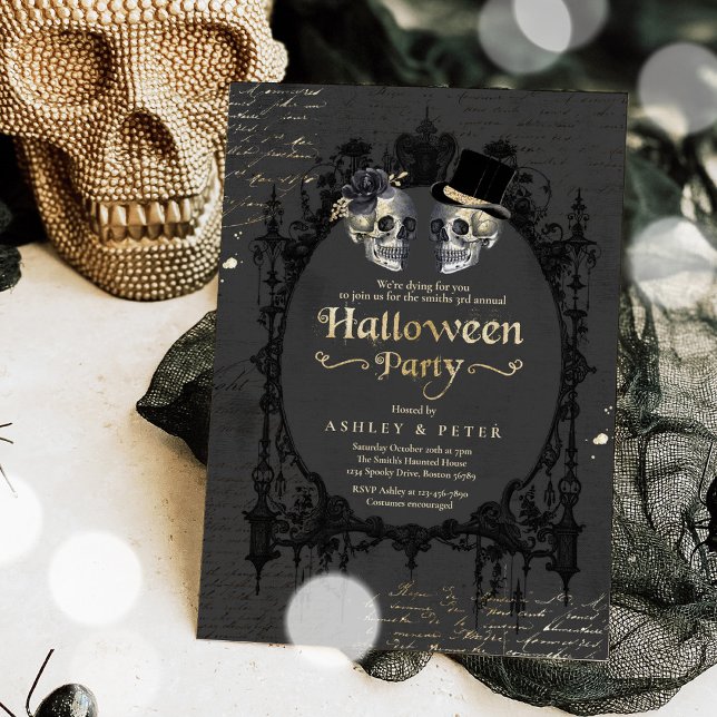Adult Halloween Party Vintage Gothic Skull Invitation (Creator Uploaded)