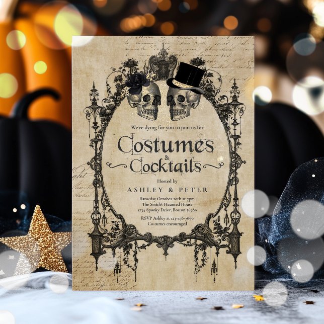 Adult Halloween Party Vintage Gothic Skull Invitation (Creator Uploaded)