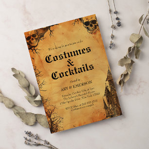 Adult Halloween Party Vintage Gothic Skull Invitation