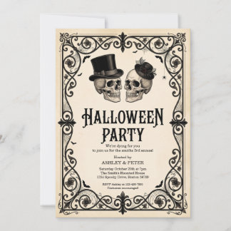 Adult Halloween Party Vintage Gothic Skull Invitation
