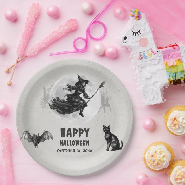 Adult Halloween Party Vintage Gothic Witch Paper Plate (Party)