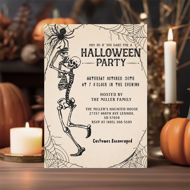 Adult Halloween Party Vintage Skeleton Cocktails  Invitation (Creator Uploaded)