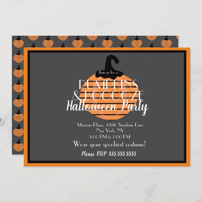 Adult Halloween Pumpkin Orange Grey Party Invitation (Front/Back)