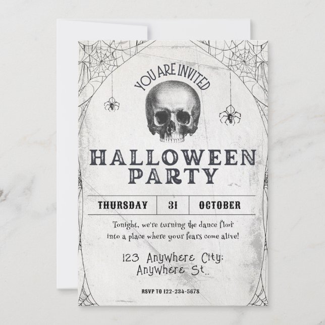Adult Halloween Skull Party Vintage Invitation  (Front)