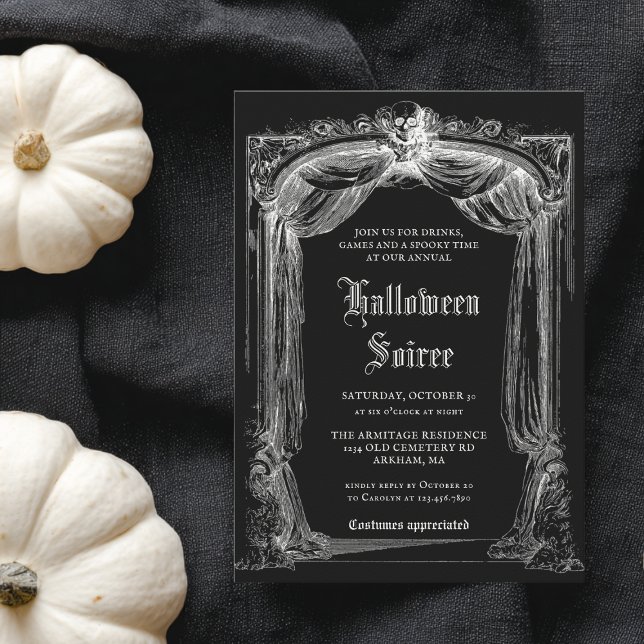 Adult Halloween Soiree Black Vintage Gothic Party Invitation (Creator Uploaded)