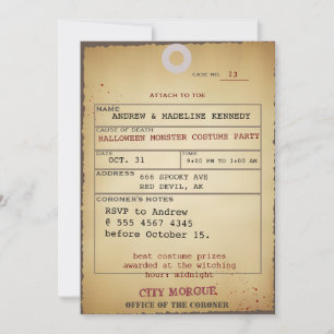 Adult Halloween Toe Tag Bash New Wicked Fab  Invitation