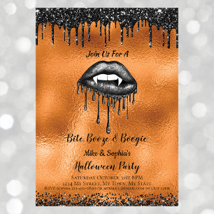 Adult Halloween Vampire Black Glitter Lips Orange Invitation