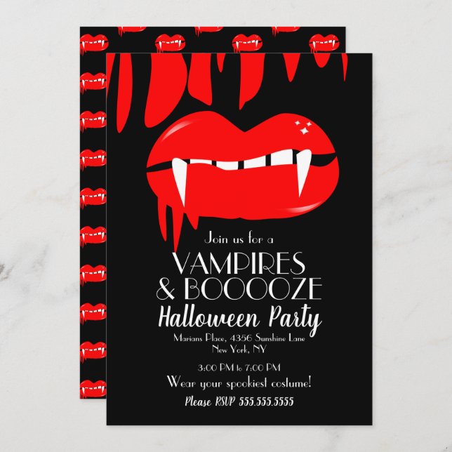 Adult Halloween Vampire Party Red Black Invitation (Front/Back)