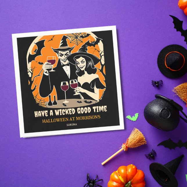 Adult Halloween wicked good time party tableware Napkin (Adult Halloween party tableware personalized napkins wicked good time retro witch a Dracula )