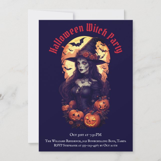 Adult Halloween Witch Party Vintage Gothic Invitation (Front)