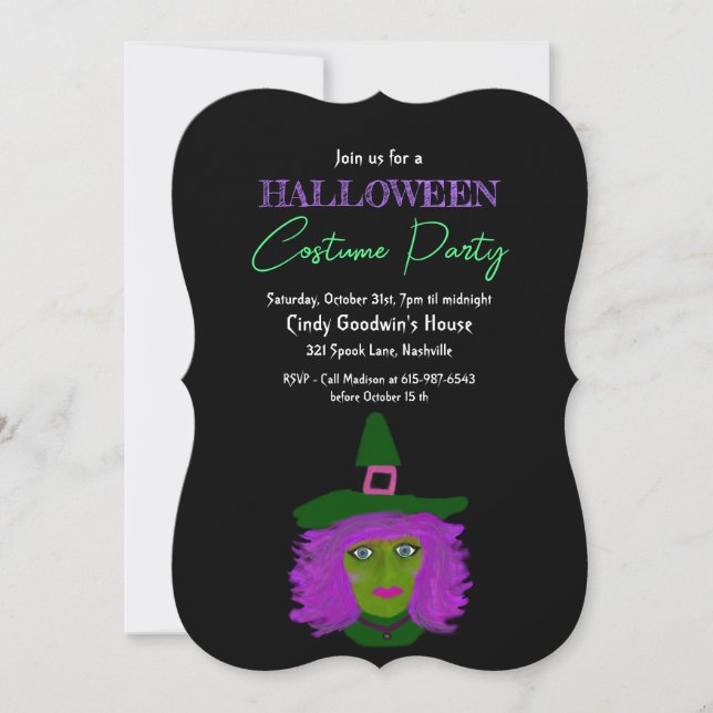 Adult Halloween Witch Theme Costume Party Invitation (Front)