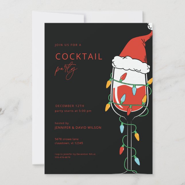 Adult Holiday Cocktail Party Christmas Wine Santa  Invitation (Front)