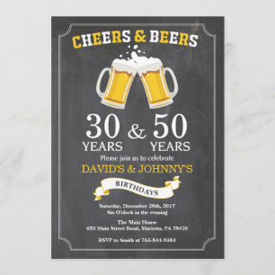 Adult Joint Birthday Invitation Cheers and Beers