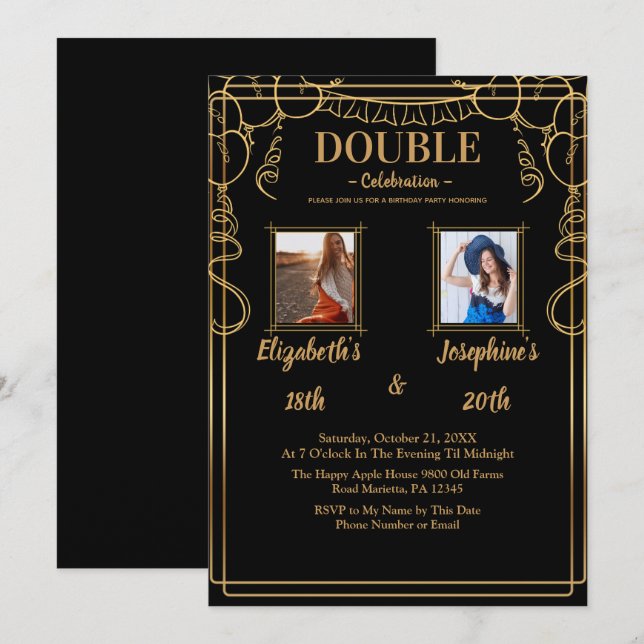 Adult Joint Birthday Party  2 Photo Invitation (Front/Back)