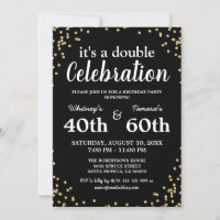 Adult Joint Birthday Party | Black Gold Glitter Invitation | Zazzle