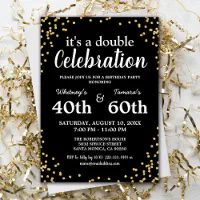 Adult Joint Birthday Party | Black Gold Glitter Invitation | Zazzle