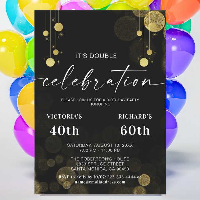 Adult Joint Birthday Party | Black Gold Glitter Invitation (Creator Uploaded)