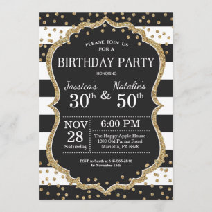 Adult Joint Birthday Party Invitation Gold Glitter