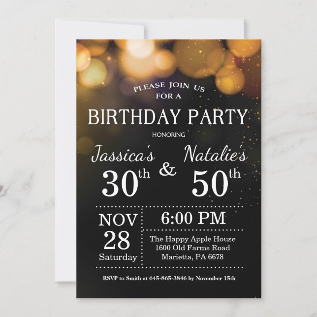 Adult Joint Birthday Party Invitation Gold Glitter (Front)