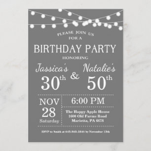 Adult Joint Birthday Party Invitation Grey