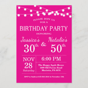 Adult Joint Birthday Party Invitation Hot Pink