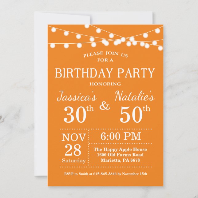 Adult Joint Birthday Party Invitation Orange (Front)
