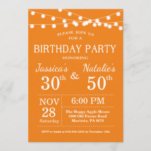 Adult Joint Birthday Party Invitation Orange