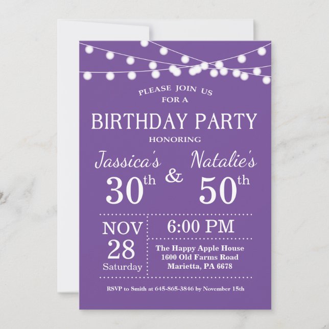 Adult Joint Birthday Party Invitation Purple (Front)