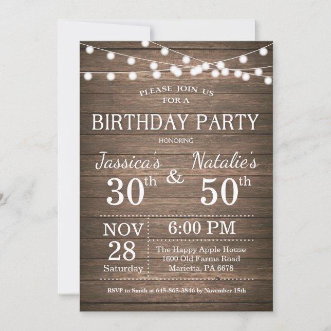 Adult Joint Birthday Party Invitation Rustic Wood (Front)