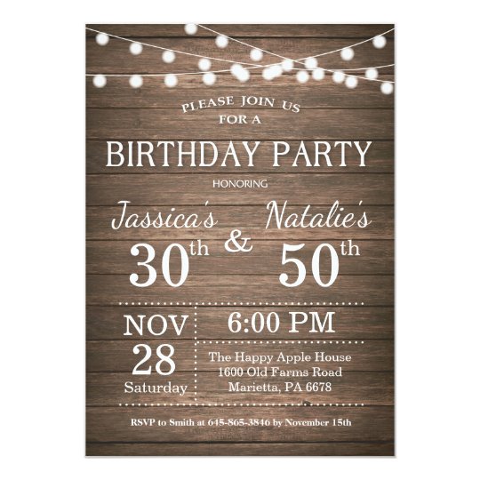 Adult Joint Birthday Party Invitation Rustic Wood | Zazzle ...