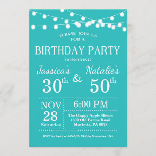 Adult Joint Birthday Party Invitation Teal