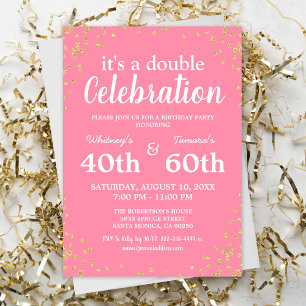 Adult Joint Birthday Party   Pink Gold Glitter Invitation