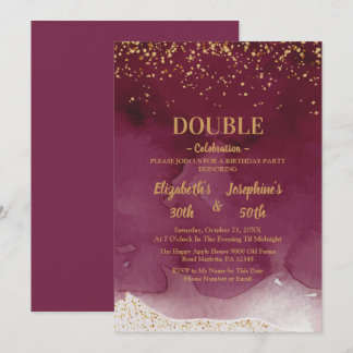 Adult Joint Birthday Party | Purple Gold Glitter Invitation