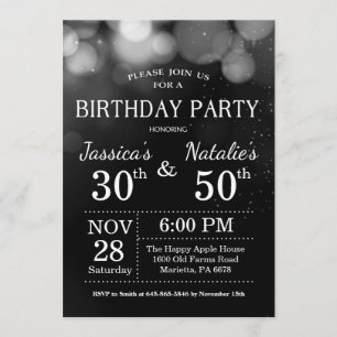 Adult Joint Birthday Party Silver Glitter Invitation