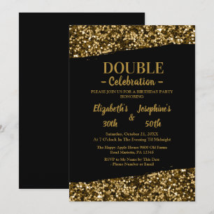 Adult Joint   Double Birthday Party   Black Gold  Invitation