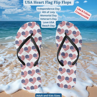 Adult & Kids USA Heart Flag Flip Flops
