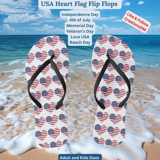 Adult & Kids USA Heart Flag Flip Flops (Creator Uploaded)