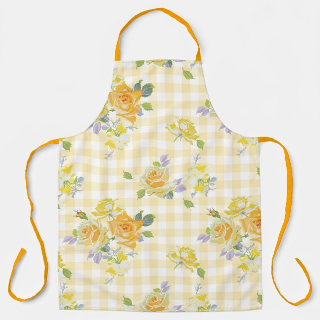 Adult Large Apron yellow rose floral (Front)
