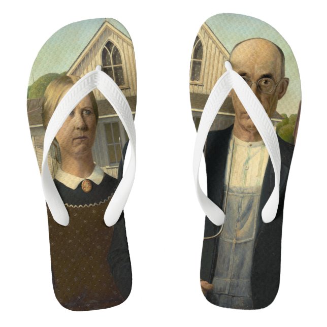 Adult Mens/Women, Wide Strap, American Gothic Flip Flops (Footbed)