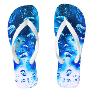 Adult Mens/Women, Wide Strap, Blue Raindrops Flip Flops