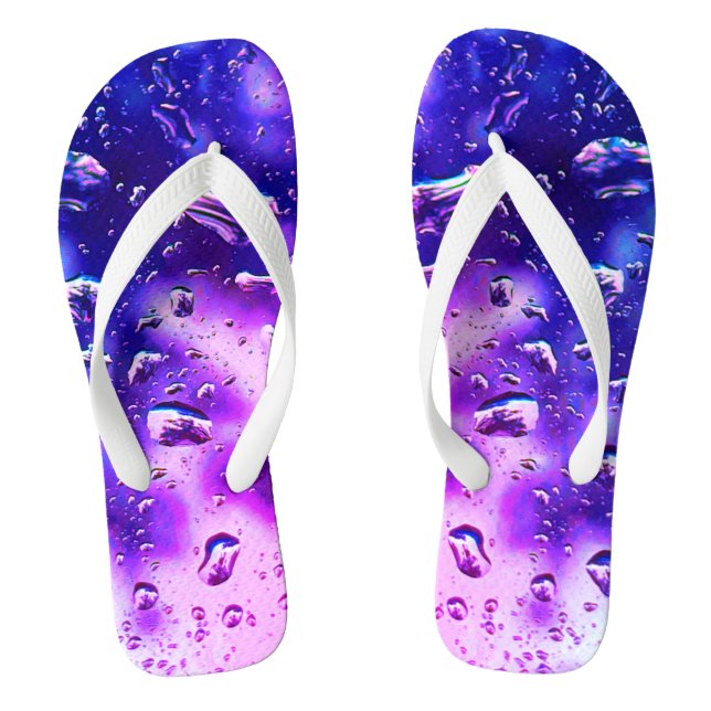 Adult Mens/Women, Wide Strap, Deep Purple Raindrop Flip Flops (Footbed)
