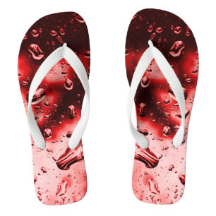 Adult Mens/Women, Wide Strap, Red Raindrops Flip Flops