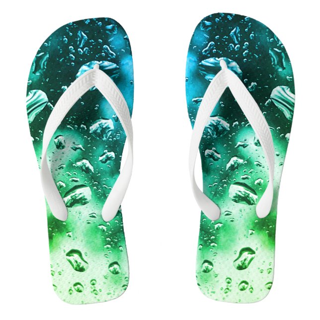Adult Mens/Women, Wide Strap,  Seafoam Raindrops F Flip Flops (Footbed)