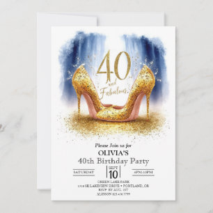Adult Modern Digital Gold 40th Birthday Invitation