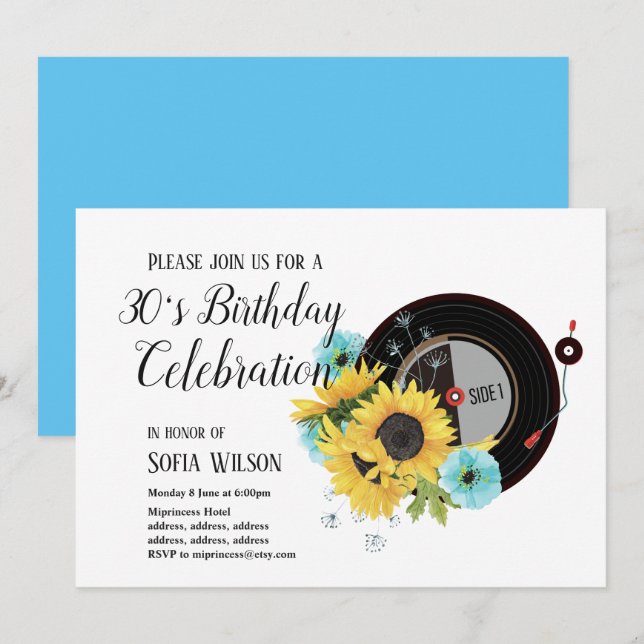 adult music, birthday party invitation (Front/Back)