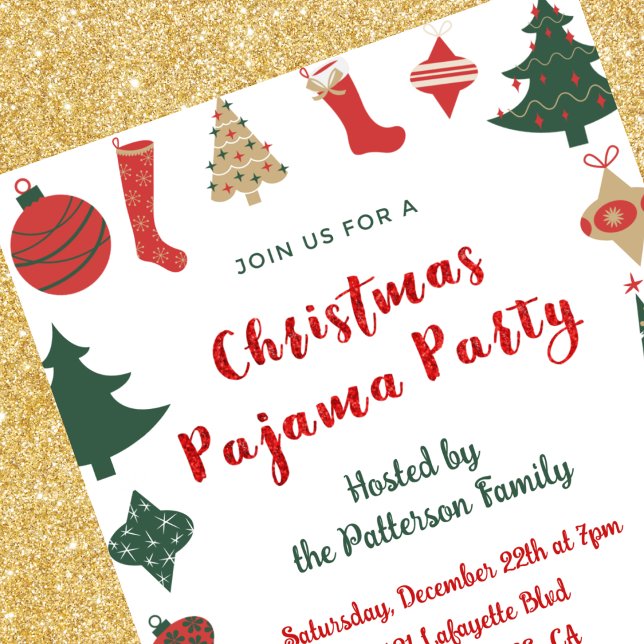 Adult pajama party invitations red green beige (Creator Uploaded)