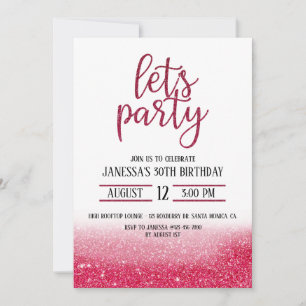 ADULT PARTY,GLITTER INVITE,PINK ,LET'S PARTY