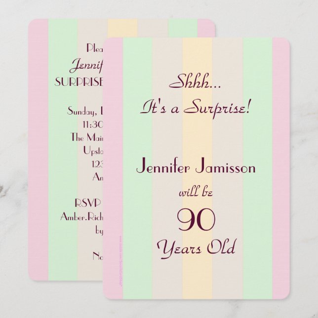 Adult Pastel Striped SURPRISE Party Invite (Front/Back)