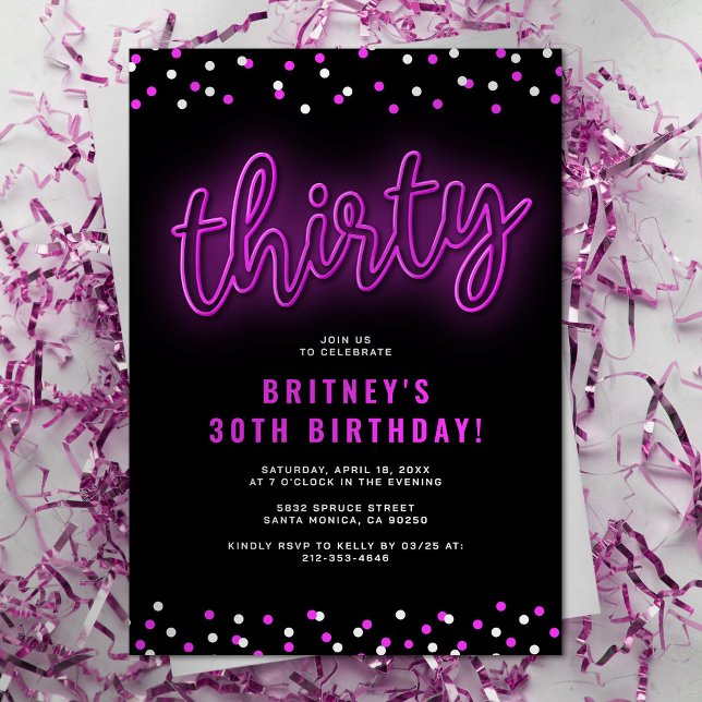 Adult Pink Neon 30th Birthday Party Invitation (Creator Uploaded)
